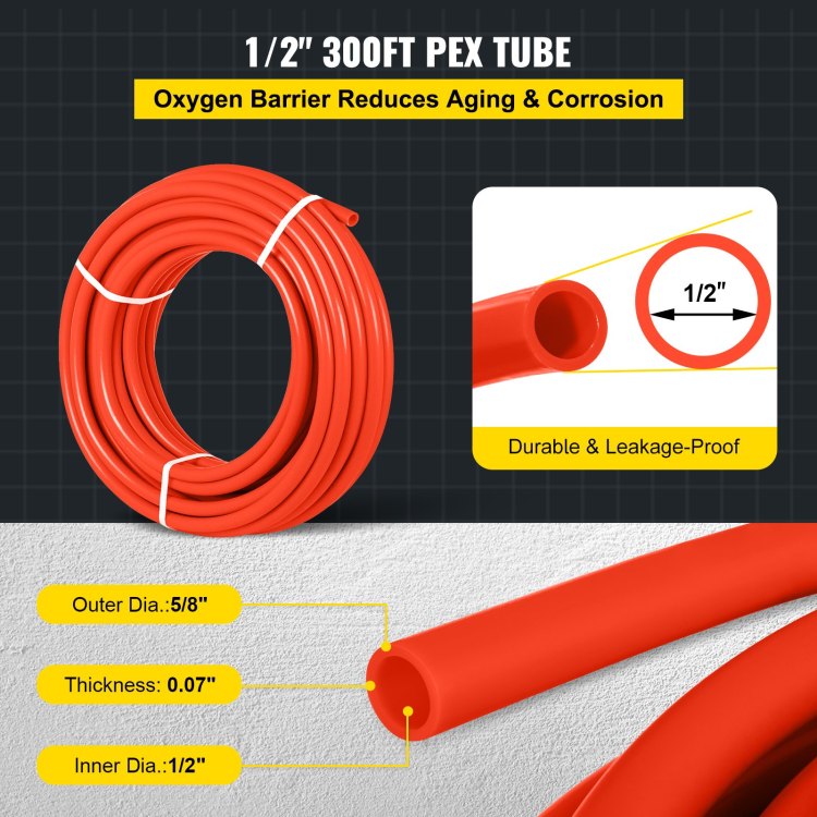 Oxygen Barrier 1 2 Inch 300 Feet Tube Coil Evoh Pex B Pipe, For Residential Commercial Radiant Floor Heating, Red