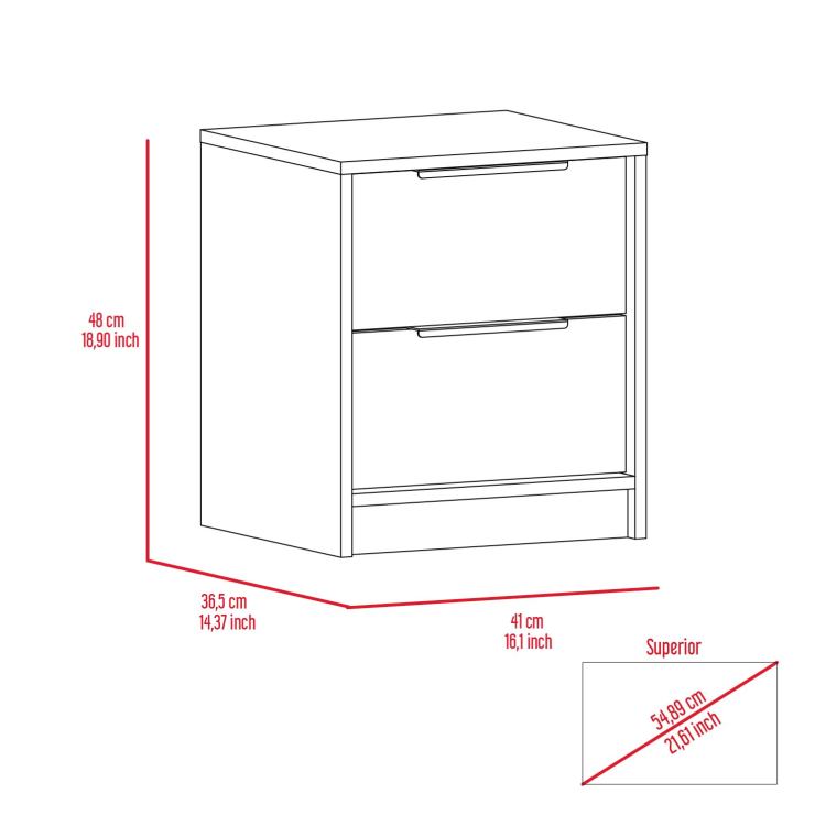 Kaia Nightstand , End Table, Side Table Two Drawers, Metal Handle Light Gray
