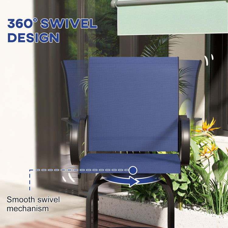 Outsunny Outdoor Bar Stools With Armrests, Set Of 2 360 Swivel Bar Height Patio Chairs With High Density Mesh Fabric, Steel Frame Dining Chairs For Balcony, Poolside, Backyard, Navy Blue