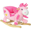 Qaba Baby Rocking Horse, Ride On Unicorn With 32 Songs, Toddler Rocker Toy With Wooden Base Seat Safety Belt For 1.5 3 Year Old, Pink
