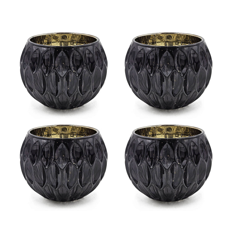 5.9" Shiny Black Oval Cutout Text Glass Gold Mercury Interior, 4 Pack