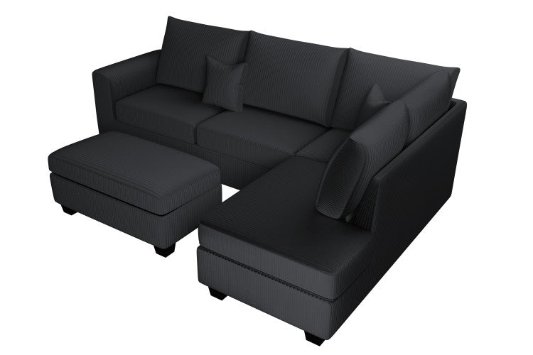 Modern Style 3Pc Sectional Set Usb Port Storage Ottoman Right Arm Chaise Left Arm Sofa Black Finish Primary Living Room
