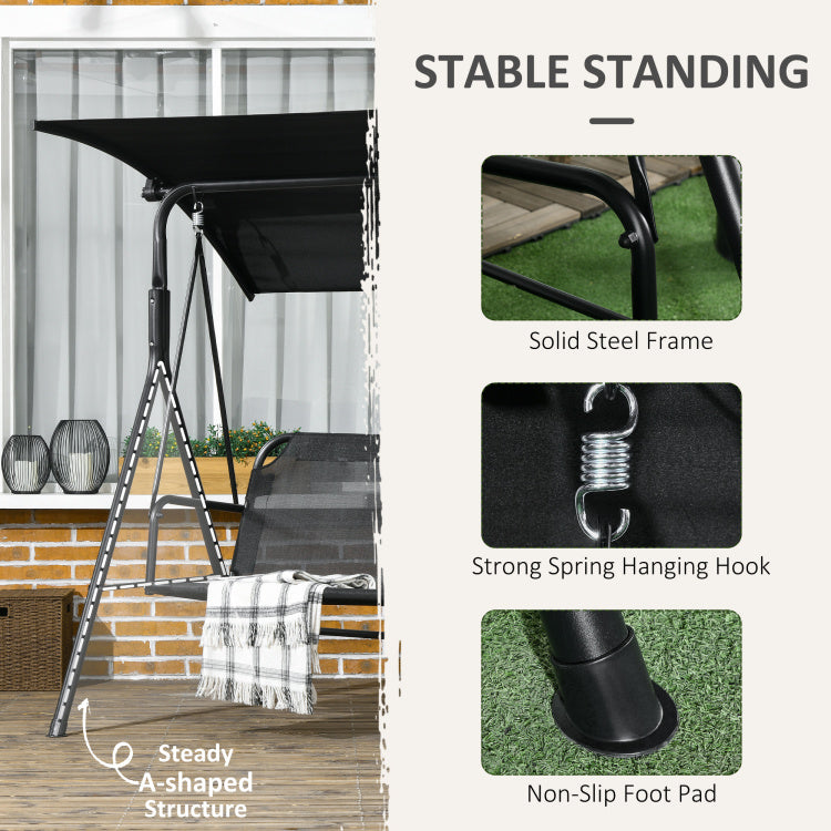 Outsunny 3 Seat Outdoor Patio Swing Chair With Removable Cushion, Steel Frame Stand And Adjustable Tilt Canopy For Patio, Garden, Poolside, Balcony, Backyard, Black 1