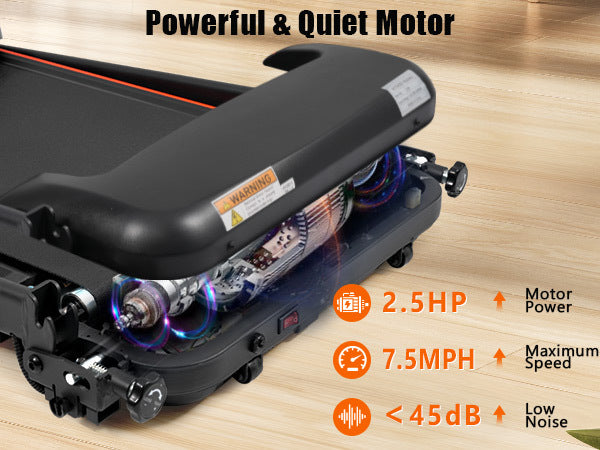 Treadmills For Home, 2.5Hp Quiet Folding Treadmill With Heart Rate Sensor, 300Lbs Weight Capacity, 7.5Mph, Incline Treadmill With Usb Charge Station For Android & Bluetooth Speaker, 6 Shock