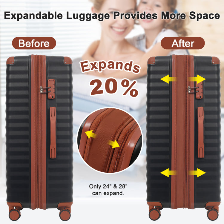 Luggage Sets 5 Piece With Front Opening , Hardside Expandable Carry On Suitcase With Spinner Wheels Tsa Lock Usb Port Cup Holder Duffel Bag And Toiletry Bag