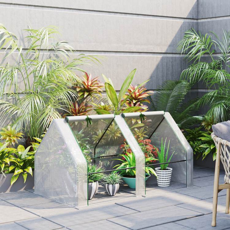 Outsunny 6' X 3' X 3' Portable Mini Greenhouse Outdoor Garden With Large Zipper Doors And Water Uv Pe Cover, White
