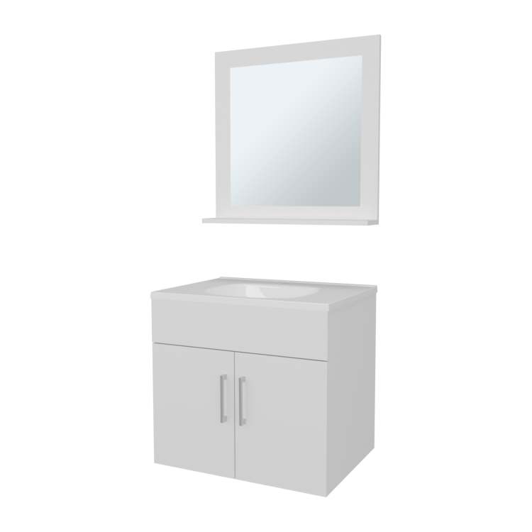 White 2 Door Floating Bathroom Vanity Set With Sink And Mirror