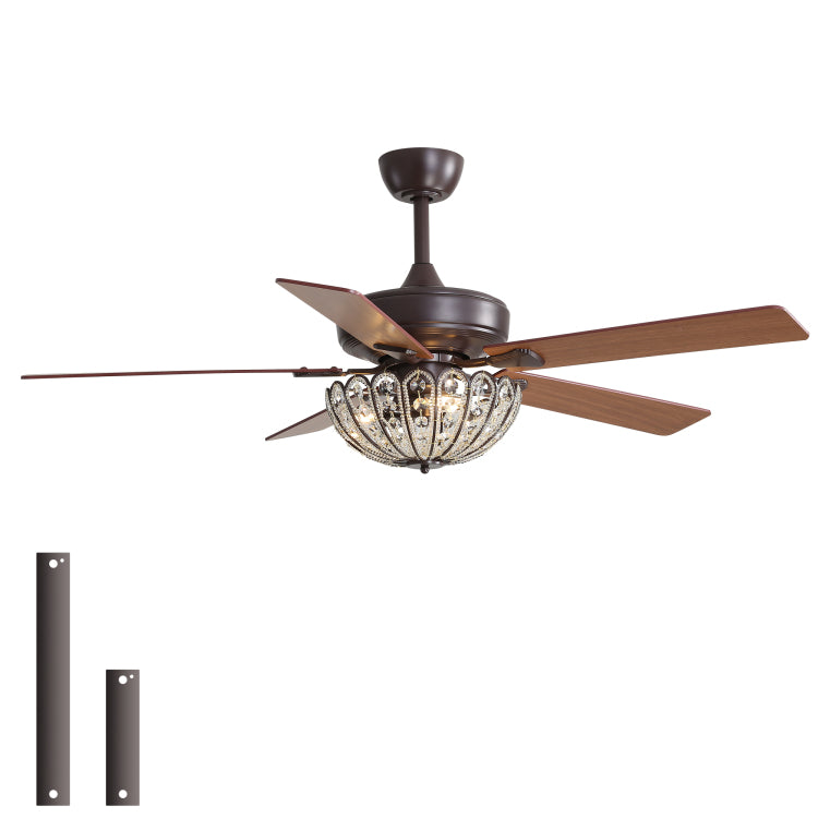 52 Inch Coffee Color With Crystal Light And Remote,With 5 Plywood Blades,Vintage Design,Reversible Dc Motor Bulbs Not Included