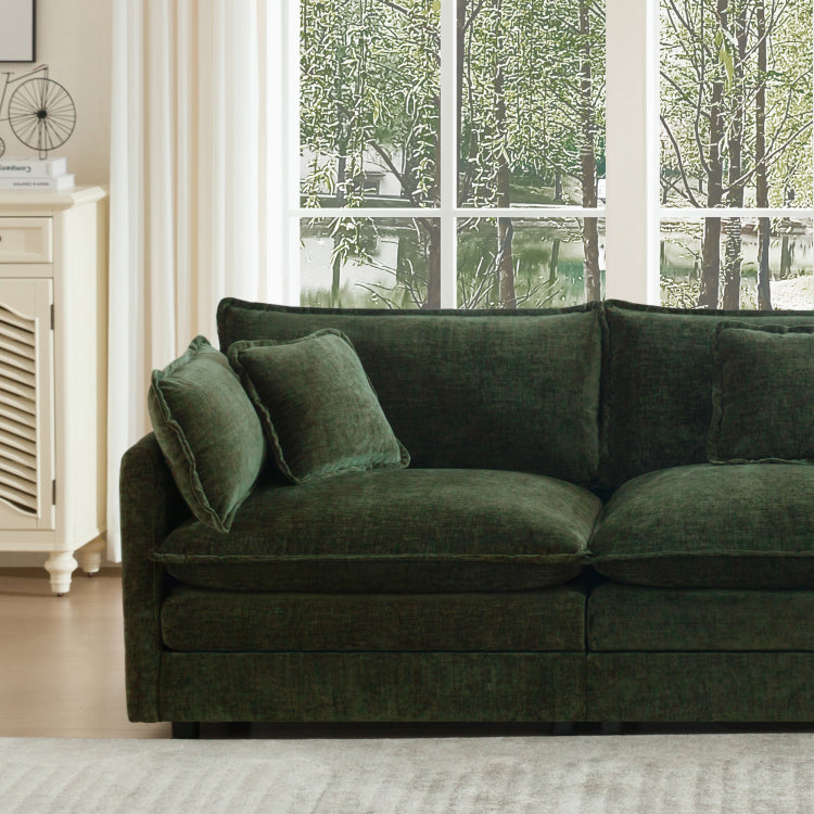 U Shaped Sectional Sofa W Reversible Footrest, 3 Seater Convertible Corner Couch With 2 Ottomans ,Modern Minimalist Soft Sofa & Couch For Living Room , Green Chenille