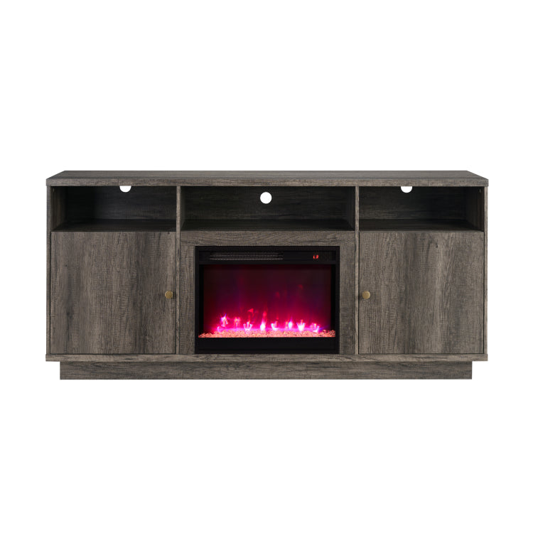 Ambrose 70"W Gray Walnut Finish Fireplace Tv Stand Console With Heater, Led Light, Cabinets, Shelves