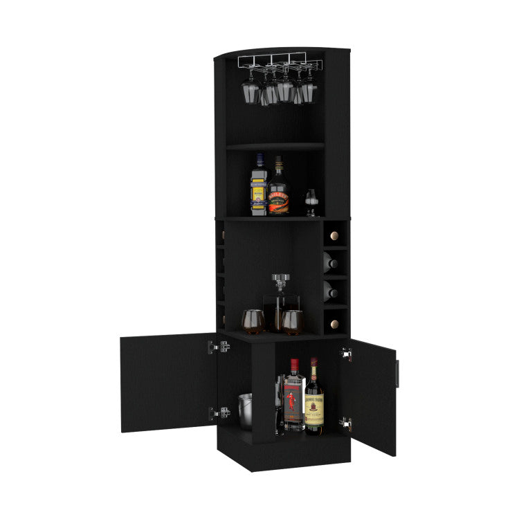 Delhi Corner Bar Cabinet, Eight Built In Wine Rack, Glass Rack, Double Door Cabinet