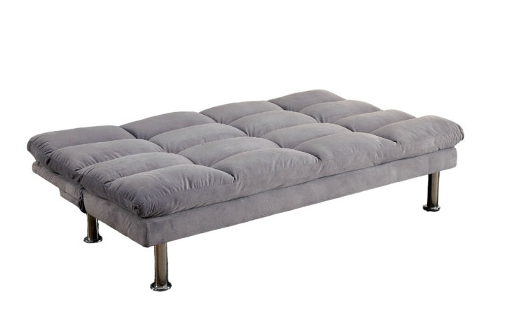 Contemporary Style Futon Sofa Chrome Finish Legs Convert Into Bed With Extra Support Legs Primary Living Gray Finish