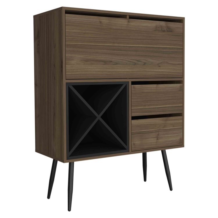 Prunus Bar Cabinet, One Cabinet, Two Drawers Mahogany Black