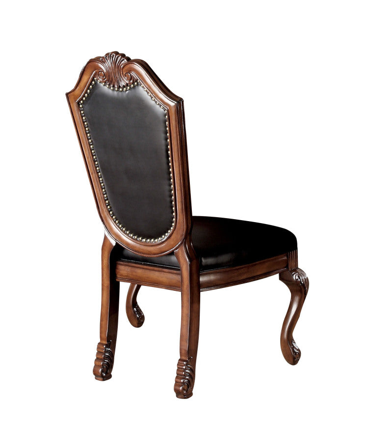 Chateau Black Synthetic Leather & Cherry Finish De Ville Side Chair Set Of 2