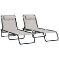Outsunny Folding Chaise Lounge Pool Chair Set Of 2, Patio Sun Tanning Chair, Outdoor Lounge Chair With 4 Position Reclining Back, Mesh Seat For Beach, Yard, Patio, Cream
