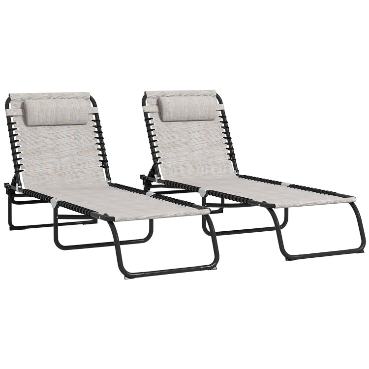 Outsunny Folding Chaise Lounge Pool Chair Set Of 2, Patio Sun Tanning Chair, Outdoor Lounge Chair With 4 Position Reclining Back, Mesh Seat For Beach, Yard, Patio, Cream