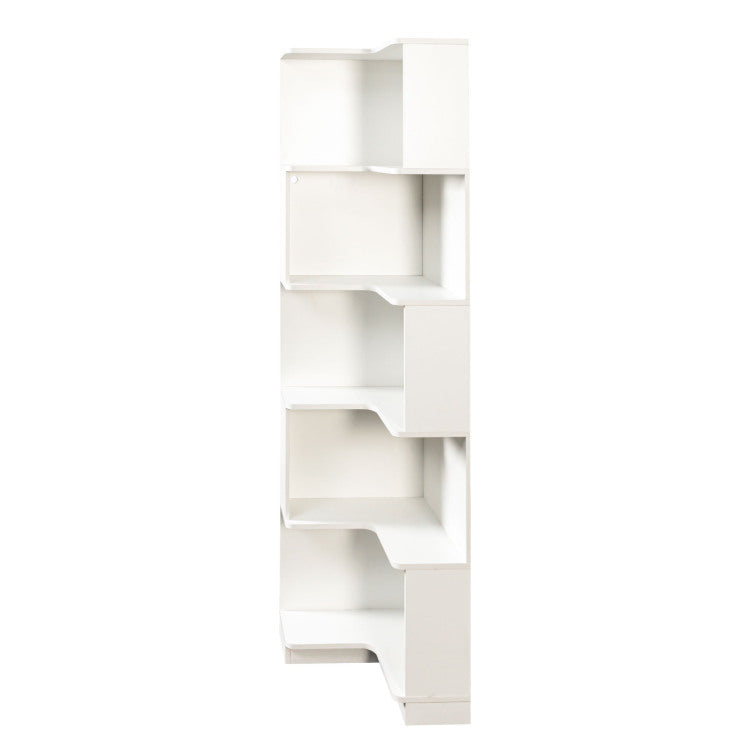 Corner Book Shelf 5 Tier Corner Bookshelf Bookcase With Baffle, Freestanding L Shaped Display Shelf Stand With Led Lights For Home Office, Living Room, Bedroom, Kitchen