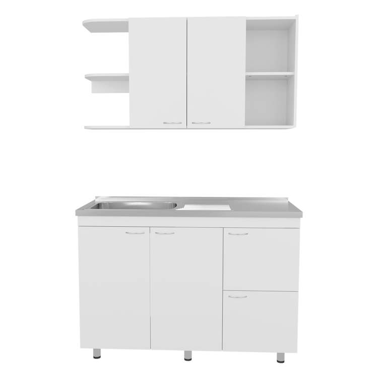 White Multifunctional Kitchen Cabinet Set With Ample Storage