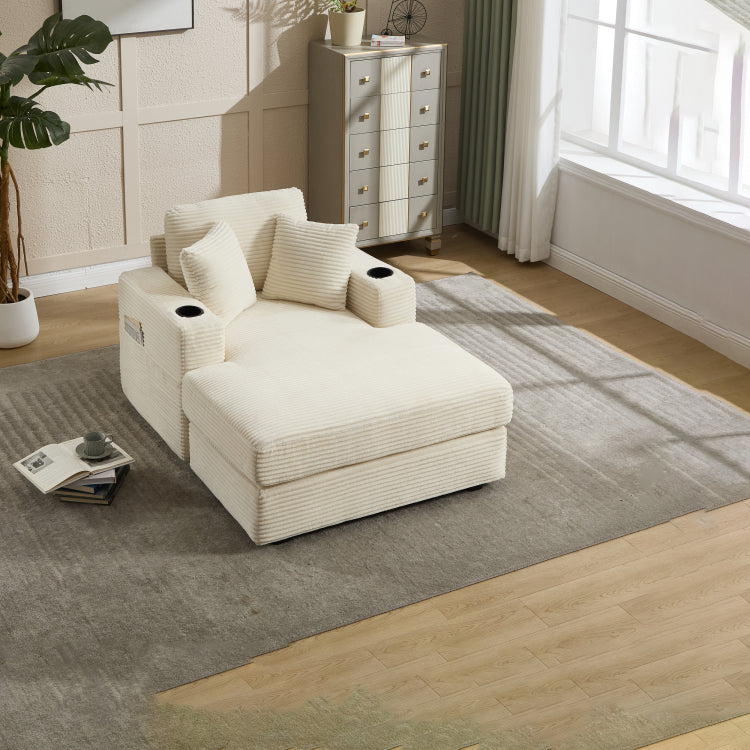 Corduroy Upholstered Chaise Lounge Sofa,Magazine Bag,Detachable Cushions Deep Seat For Living Room Office,3 Colour