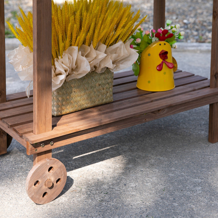Outsunny 36'' Wooden Potting Bench Work Table With 2 Removable Wheels, Sink, Drawer & Large Storage Spaces, Brown