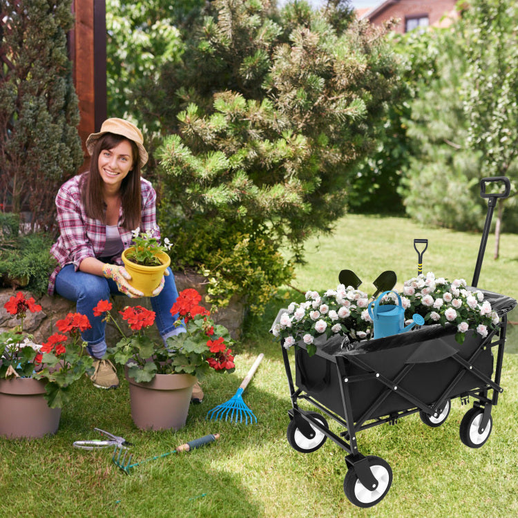 Minimeetall Multi Use Bag,Collapsible Foldable Wagon Cart Beach Wagon Heavy Duty Utility Cart Utility Wagon Grocery Cart For For Camping 3Pcs Plastic Liner Bag Cover , Black