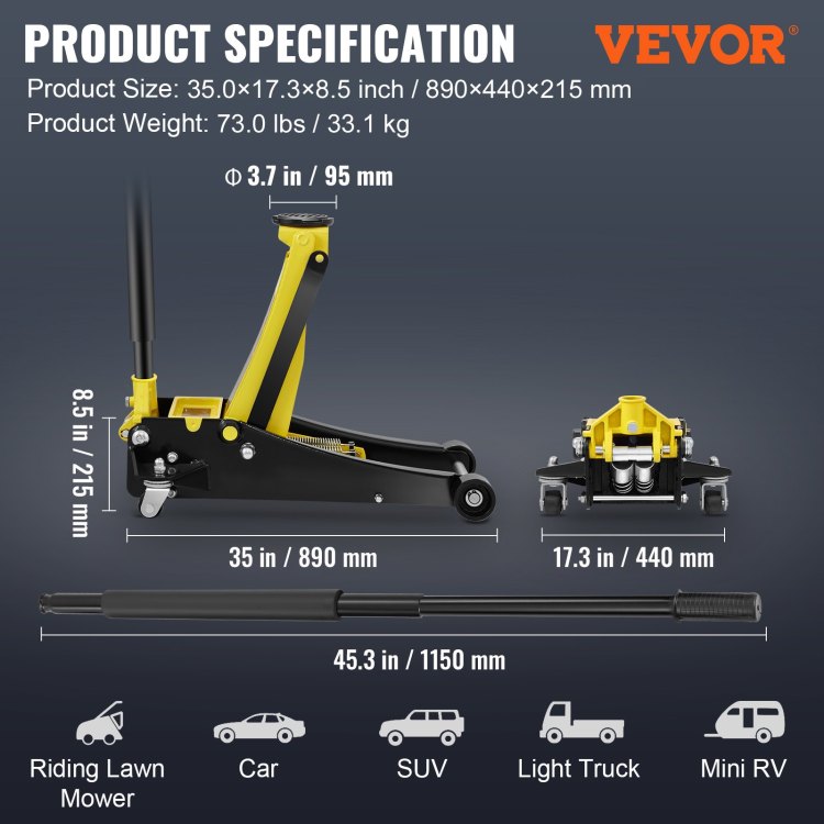 Floor Jack, 3 Ton Low Profile Floor Jack, Heavy Duty Steel Racing Floor Jack With Dual Pistons Quick Lift Pump, Floor Jack Lifting Range 3.35" 19.69"