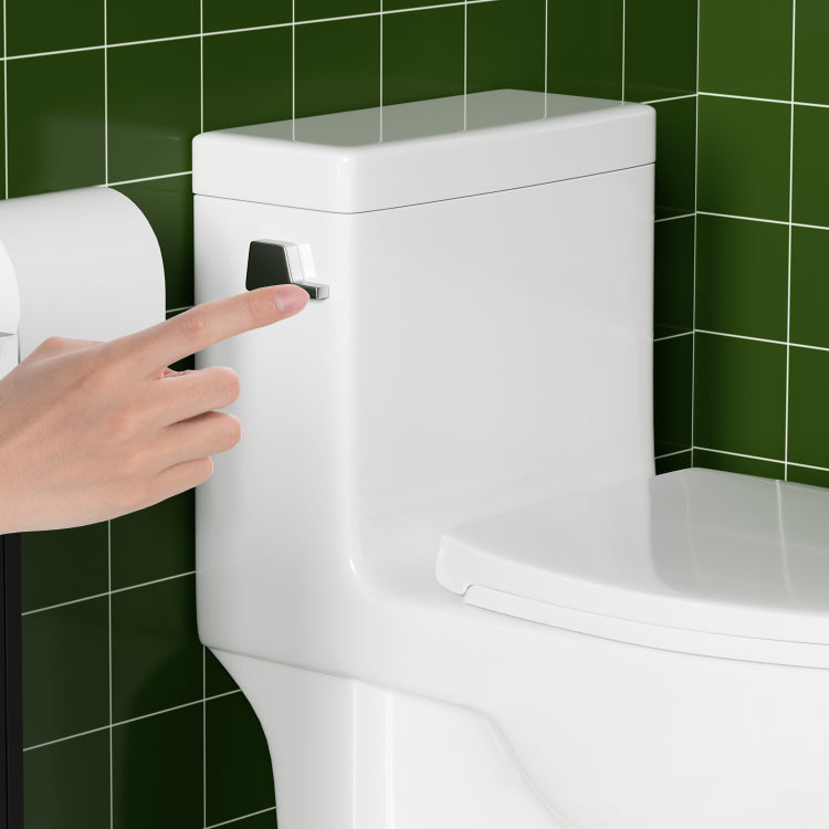 1.28 Gpf Tornado Flush One Piece Toilet Elongated,Siphonic Side Press Single Flush,17" Ada Comfort Chair Height Seat,Soft Closing Seat, 1000G Map Flushing Score Toilet, Gloss White Gw 003S