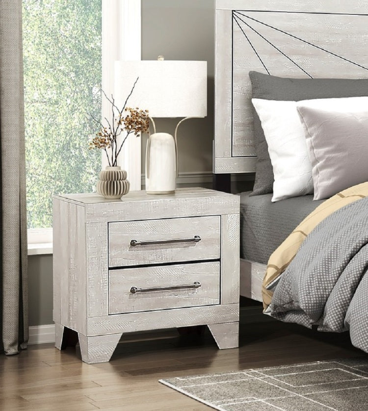 Contemporary Gray Oak Finish Nightstand With 2X Drawers Wooden Bedroom Furniture 1Pc