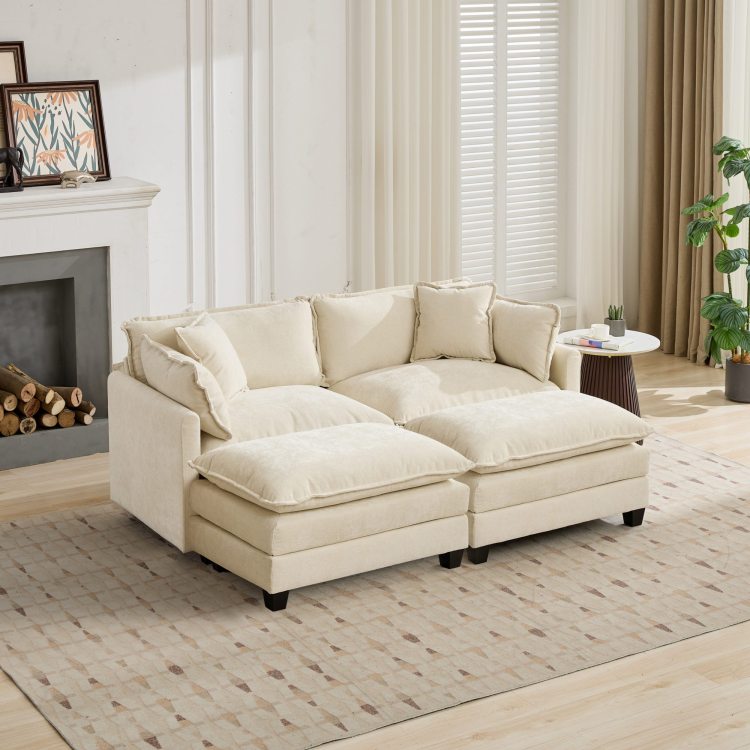 Cloud Sofa Ottoman Only, Modern Sectional Couch, For Living Room Bedroom And Apartment, Comfy Double Layer Upholstered Seat Cushion, Chenille Fabric, Beige