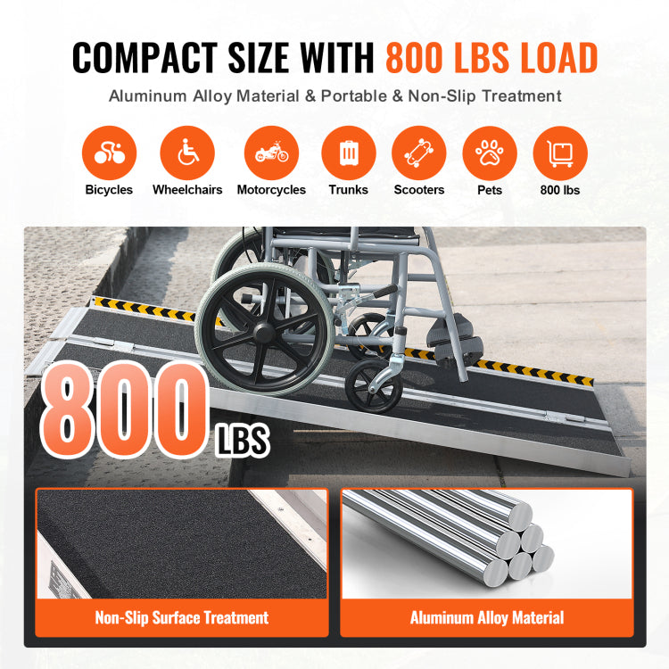 Portable Wheelchair Ramp, 4 Ft 800 Lbs Capacity, Non Slip Aluminum Folding Threshold Ramp, Foldable Mobility Scooter Ramp Wheel Chair Ramp, Handicap Ramp For Home Steps, Stairs, Doorways, Curbs
