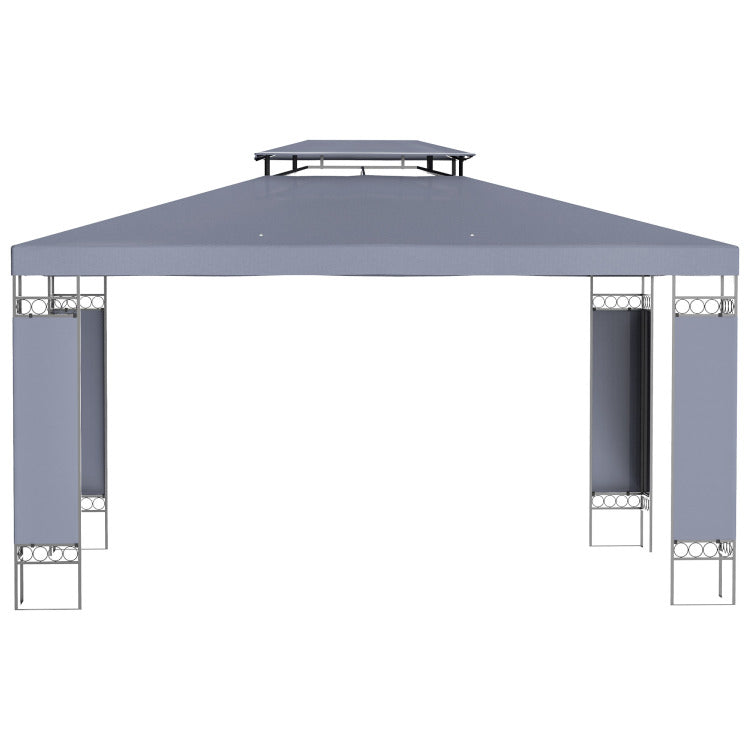Outsunny 10' X 13' Patio Gazebo, Double Roof Outdoor Gazebo Canopy Shelter With Screen Decorate Corner Frame, For Garden, Lawn, Backyard And Deck, Gray