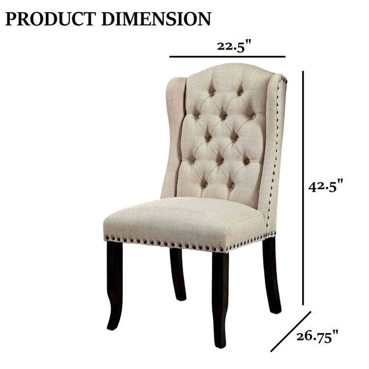 Rustic Style 2Pc Side Chair Button Tufted Nailhead Trim Wingback Antique Black And Beige Finish Dining Room