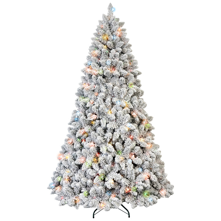 4Ft Flocked Christmas Tree With 150 Colorful Ul Lights And 21 Natural Pine Cones 366 Snowy Pvc Tips, Hinged Branches, Stable Metal Stand, Easy Setup