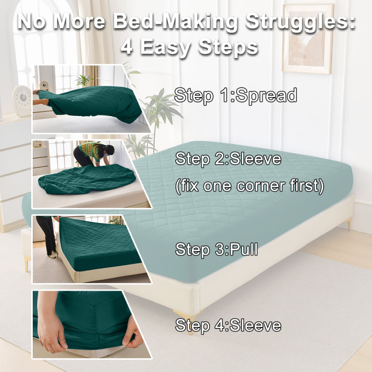 Diamond Patterned Ultrasonic Waterproof Quilted Fitted Sheet, Green, Queen Size