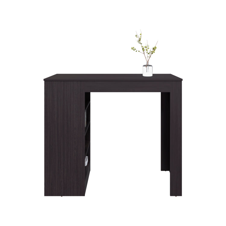 Greer Bar Table With 4 Storage Shelves, Compact Home Bar Or Kitchen Furniture, Space Saving Modern Design, Black