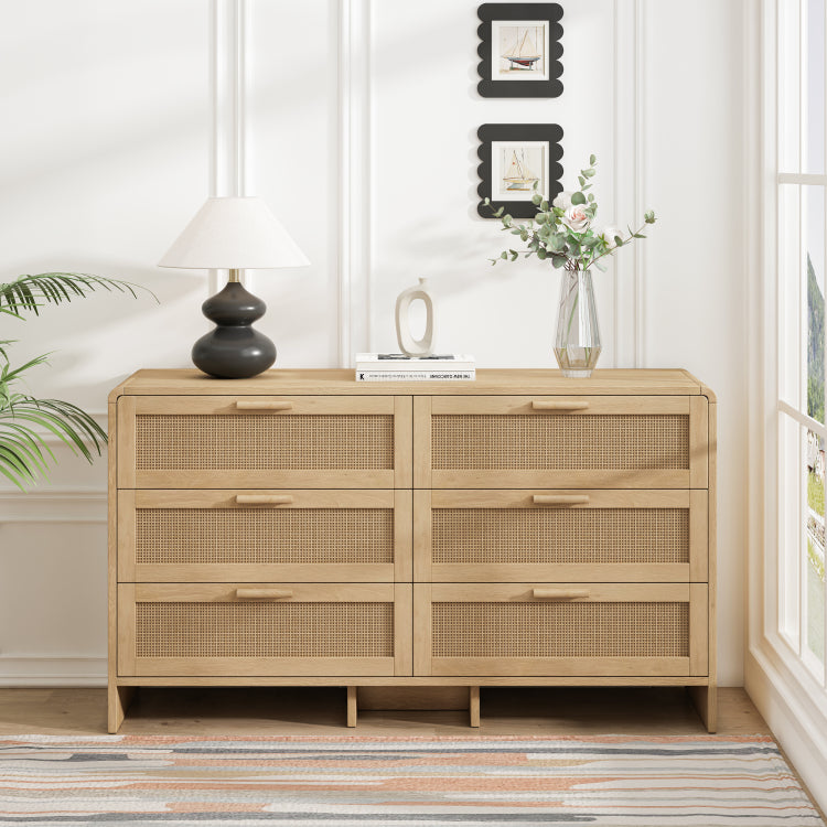 51.18'' Arc Shaped Corner Rattan Cabinet, 6 Drawers Rattan Storage Cabinet Rattan Drawer, For Living Room Bedroom,And Kitchen, Natural
