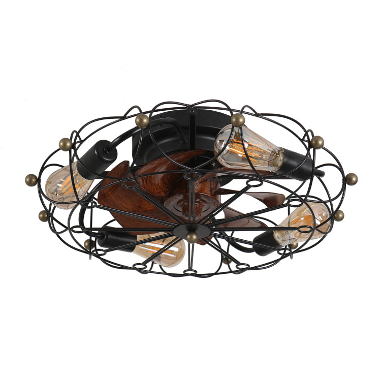 Low Profile Caged With Lights Remote Control, Embedded Modern Industrial