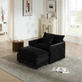 Modern Accent Chair With Ottoman, Living Room Club Chair Chenille Upholstered Armchair , Reading Chair For Bedroom, Black Chenille