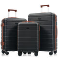 Premium Abs Travel Luggage Set , 3 Piece Tsa Lock Suitcase Ensemble With 20, 24, And 28 Inch Sizes With 360 Spinner Wheels, Black And Brown