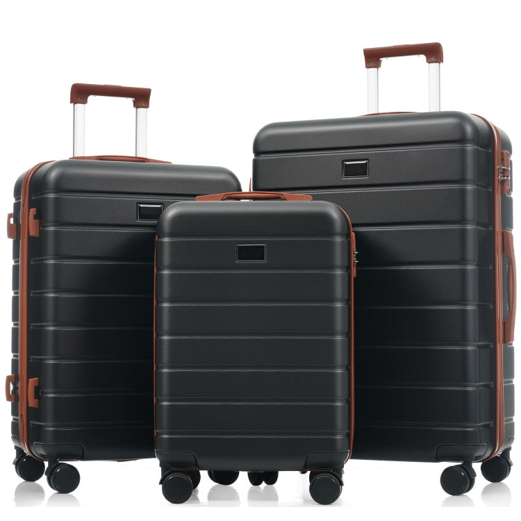 Premium Abs Travel Luggage Set , 3 Piece Tsa Lock Suitcase Ensemble With 20, 24, And 28 Inch Sizes With 360 Spinner Wheels, Black And Brown