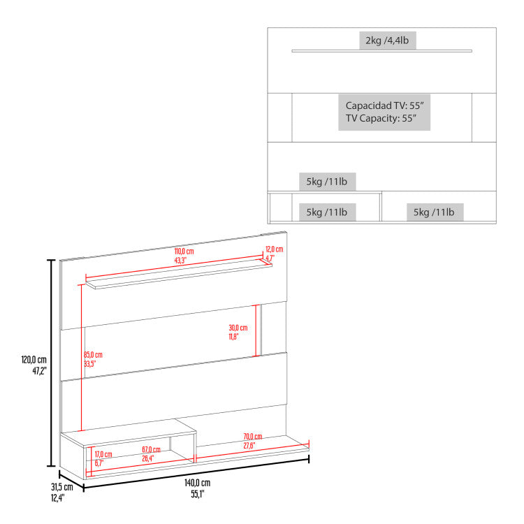 Floating Entertainment Center For Tv S Up 55", Space For Tv, One Superior Shelf, Two Shelves