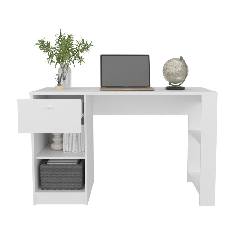 120 Home 47" Wide One Drawer Desk , Four Shelves, Writting Desk, Gamer Desk, Home Office, Living Room White