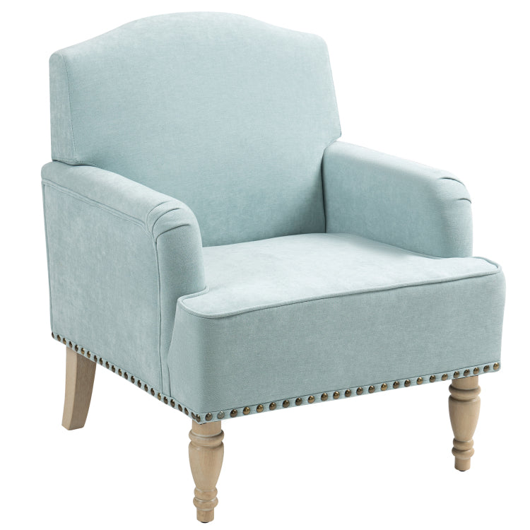 Modern Accent Chair With Retro Wooden Legs & Nailhead Trim, Small Fabric Club Chair, Comfy Upholstered Armchair Lounge Chair For Bedroom Living Room Single Sofa,Holds 300Lbs Sage