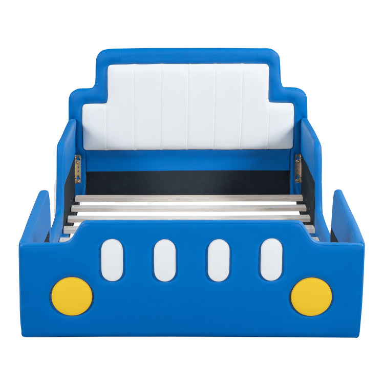 Twin Size Race Car Shaped Platform Bed With Wheels,Blue