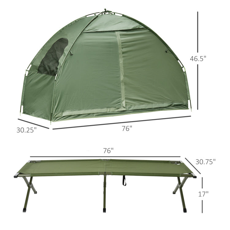 Outsunny Camping Tent Cot, Single Person Folding Cot Combo, Off Ground Tent, Covered Outdoor Bed With Carry Bag For Hiking, Camping