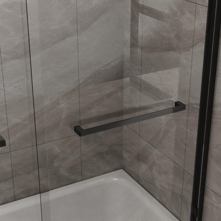 Goodyo Double Sliding Bathtub Shower Door 60 In. W X 58 In. H Aluminum Framed Shower Enclosure For Tub With Sgcc Clear Tempered Glass, Stainless Steel Hardware, Matte Black