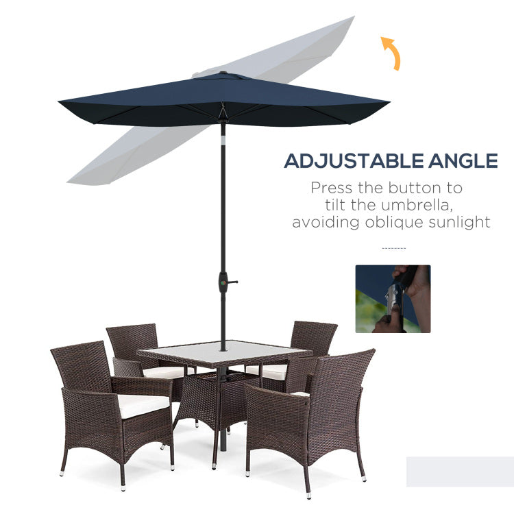 Outsunny 6.5' X 10' Rectangular Market Umbrella, Patio Outdoor Table Umbrella With Crank And Push Button Tilt, Blue
