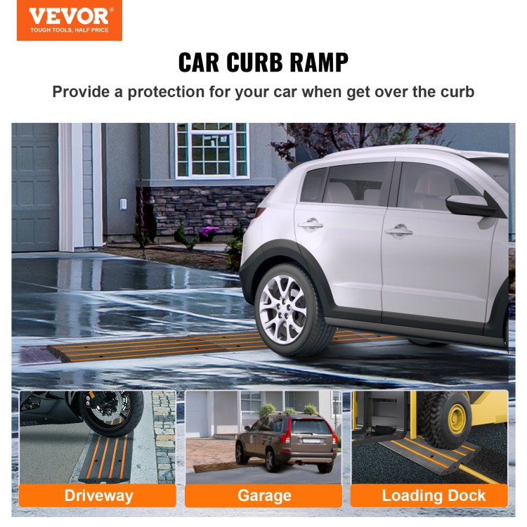 Rubber Curb Ramp For Driveway 1 Pack, 15T Heavy Duty Sidewalk Curb Ramp, 2.6" Rise Height Cable Cover Curbside Bridge Ramp For Garage For Low Cars, Wheelchairs