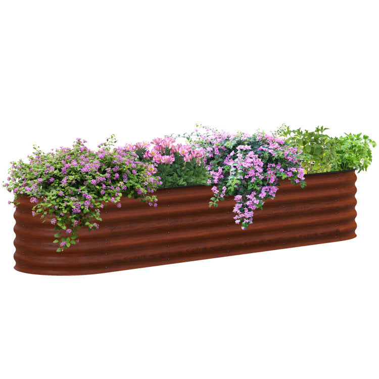 Outsunny 8' X 2' X 1.4' Galvanized Raised Garden Bed Kit, Outdoor Metal Elevated Planter Box With Safety Edging, Easy Diy Stock Tank For Growing Flowers, Herbs & Vegetables, Brown