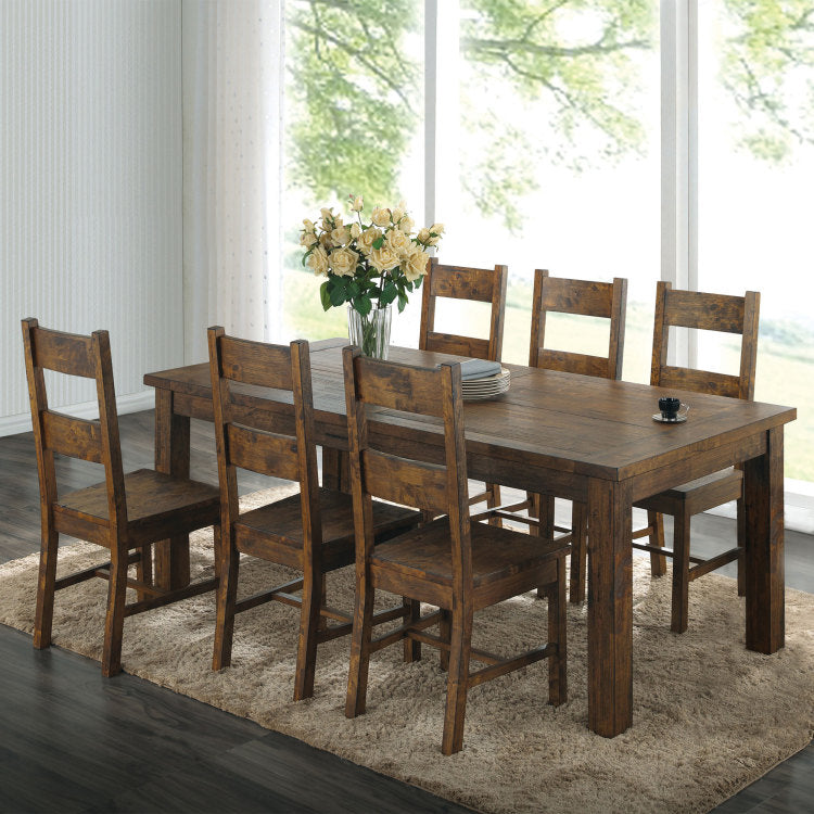 Mina Rustic Golden Brown 7 Piece Dining Table Set
